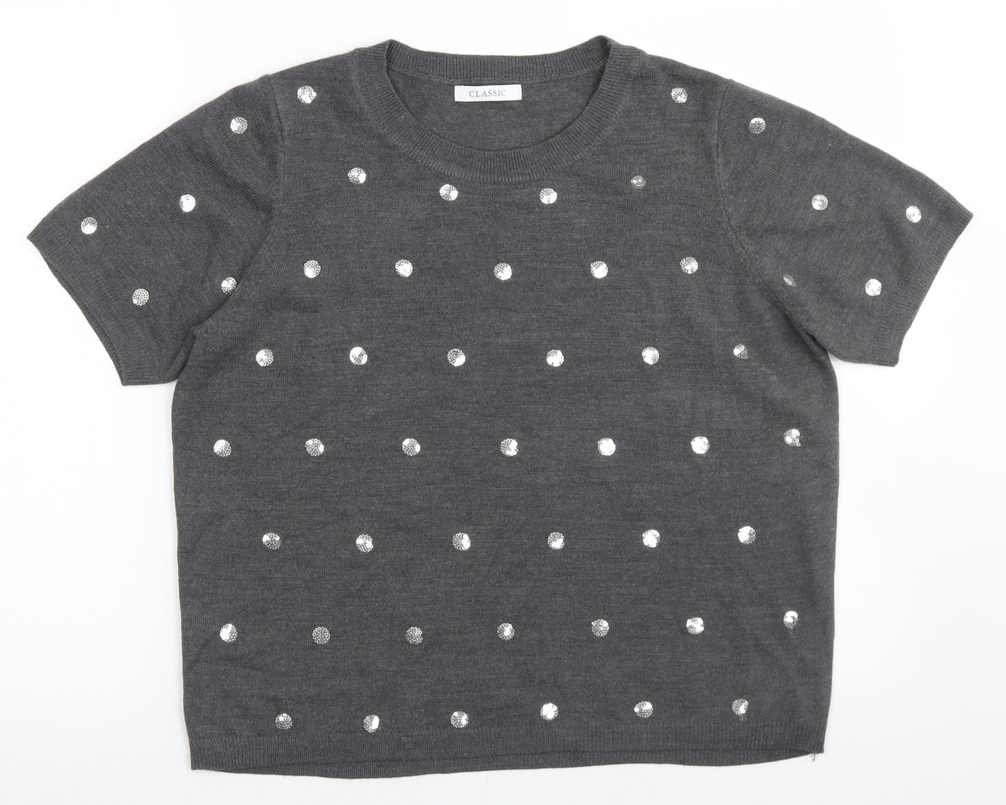 Marks and Spencer Womens Grey Crew Neck Polka Dot Acrylic Pullover Jumper Size 16