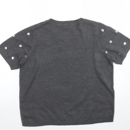 Marks and Spencer Womens Grey Crew Neck Polka Dot Acrylic Pullover Jumper Size 16