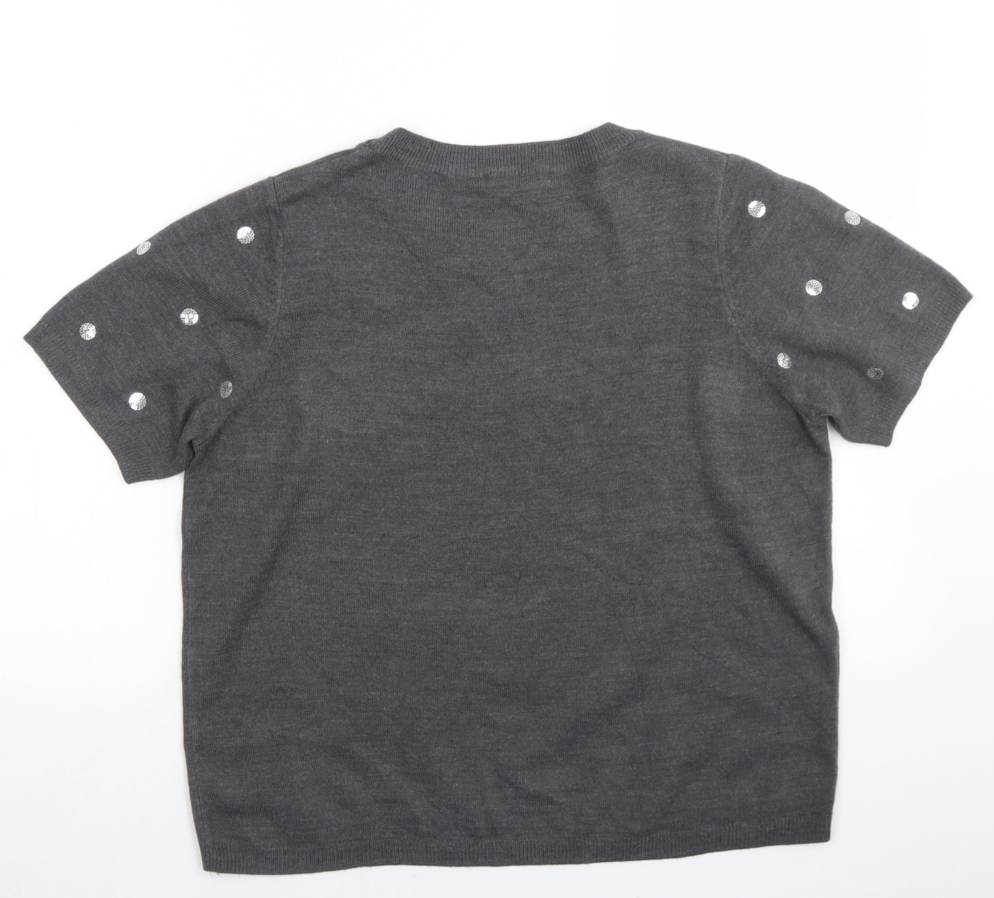 Marks and Spencer Womens Grey Crew Neck Polka Dot Acrylic Pullover Jumper Size 16