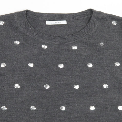 Marks and Spencer Womens Grey Crew Neck Polka Dot Acrylic Pullover Jumper Size 16