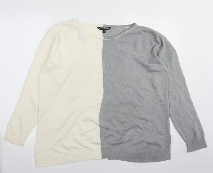Bonmarché Womens Grey Round Neck  Acrylic Pullover Jumper Size 14   - Colourblock