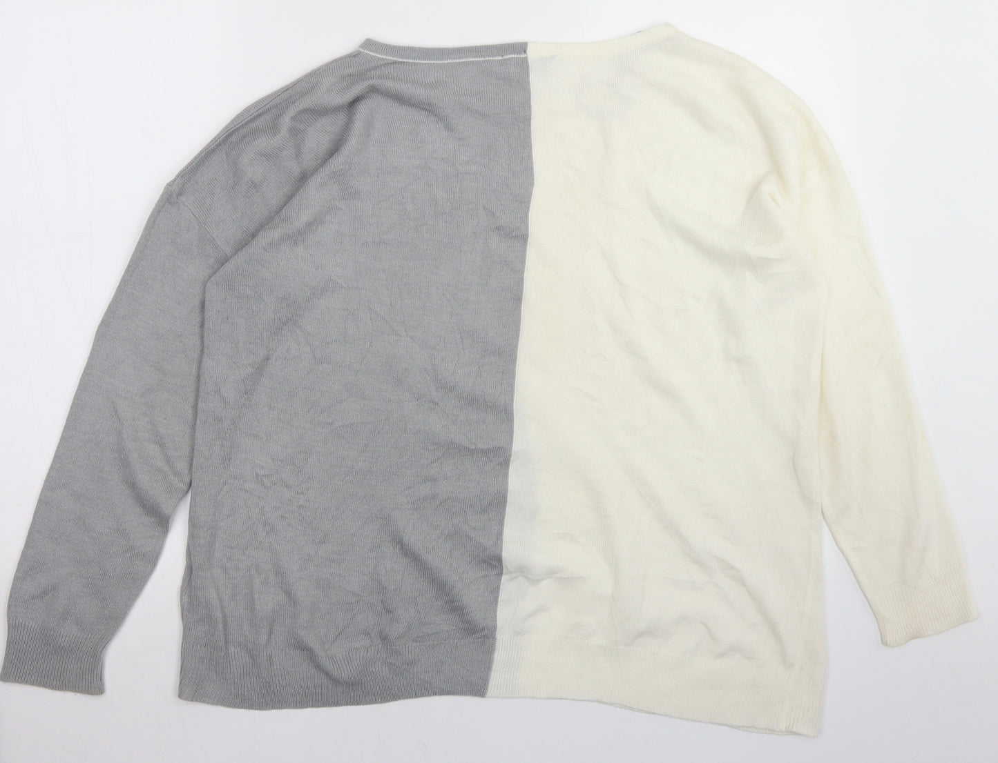 Bonmarché Womens Grey Round Neck  Acrylic Pullover Jumper Size 14   - Colourblock