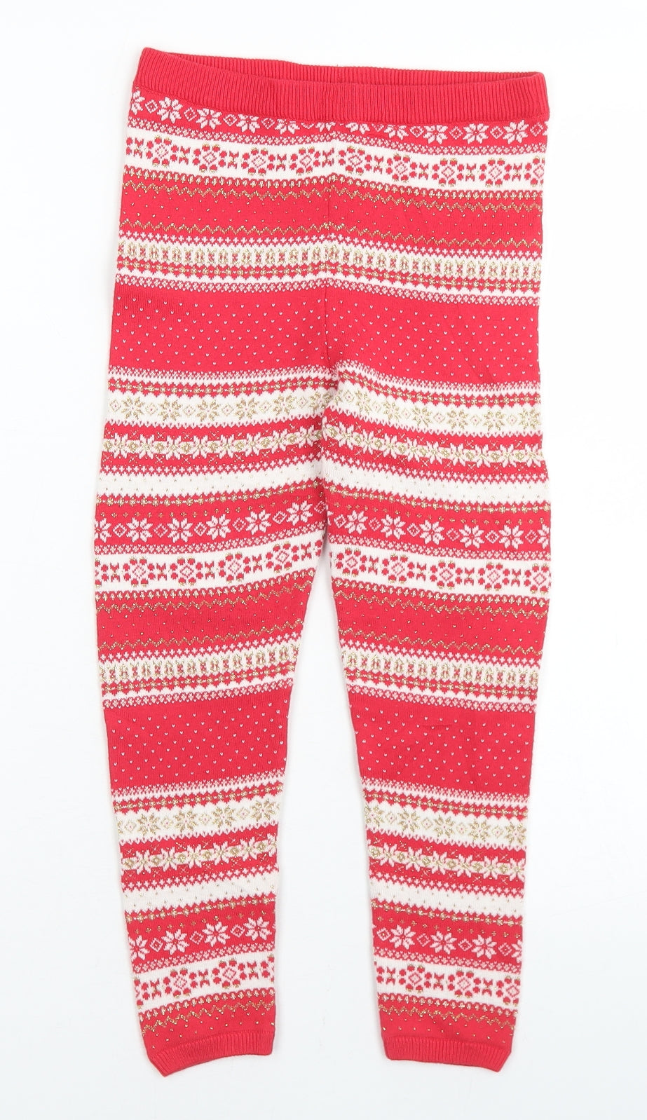 Marks and Spencer Girls Red Fair Isle Cotton Jogger Trousers Size 5-6 Years  Regular  - Leggings