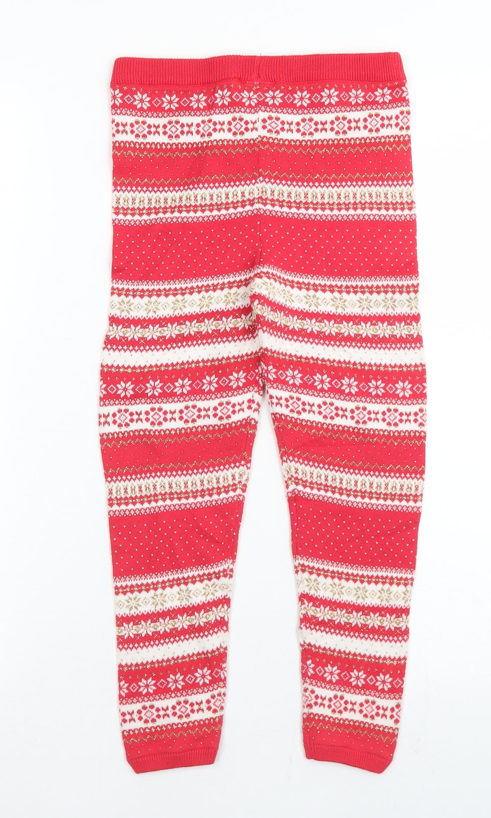 Marks and Spencer Girls Red Fair Isle Cotton Jogger Trousers Size 5-6 Years  Regular  - Leggings