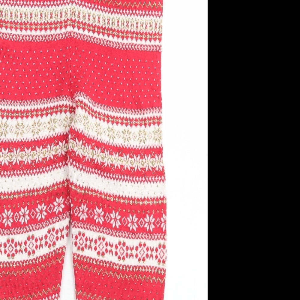 Marks and Spencer Girls Red Fair Isle Cotton Jogger Trousers Size 5-6 Years  Regular  - Leggings