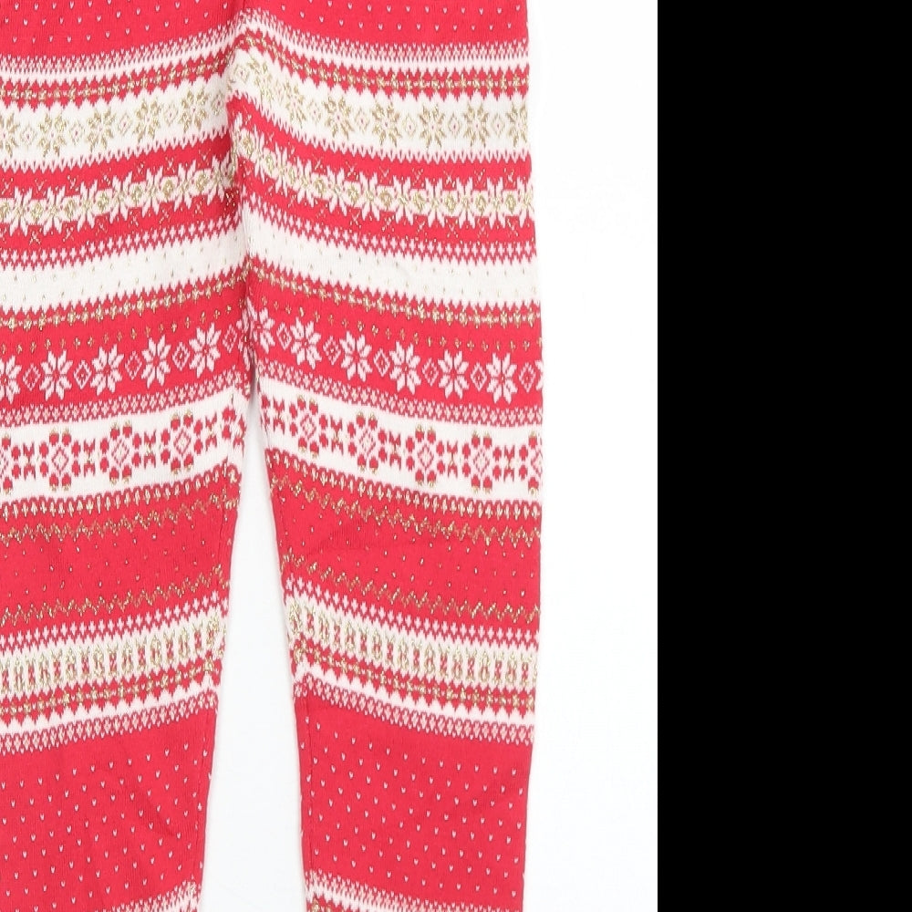 Marks and Spencer Girls Red Fair Isle Cotton Jogger Trousers Size 5-6 Years  Regular  - Leggings