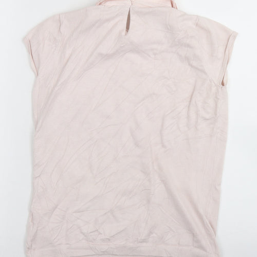 Warehouse Womens Pink  Viscose Basic T-Shirt Size 12 Collared - Lace trim Neckline