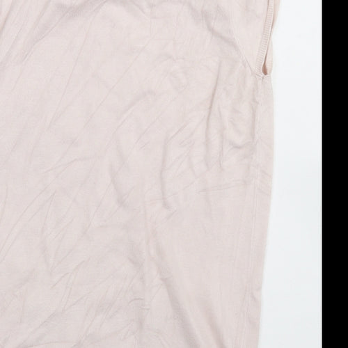 Warehouse Womens Pink  Viscose Basic T-Shirt Size 12 Collared - Lace trim Neckline