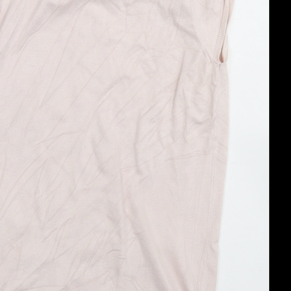 Warehouse Womens Pink  Viscose Basic T-Shirt Size 12 Collared - Lace trim Neckline