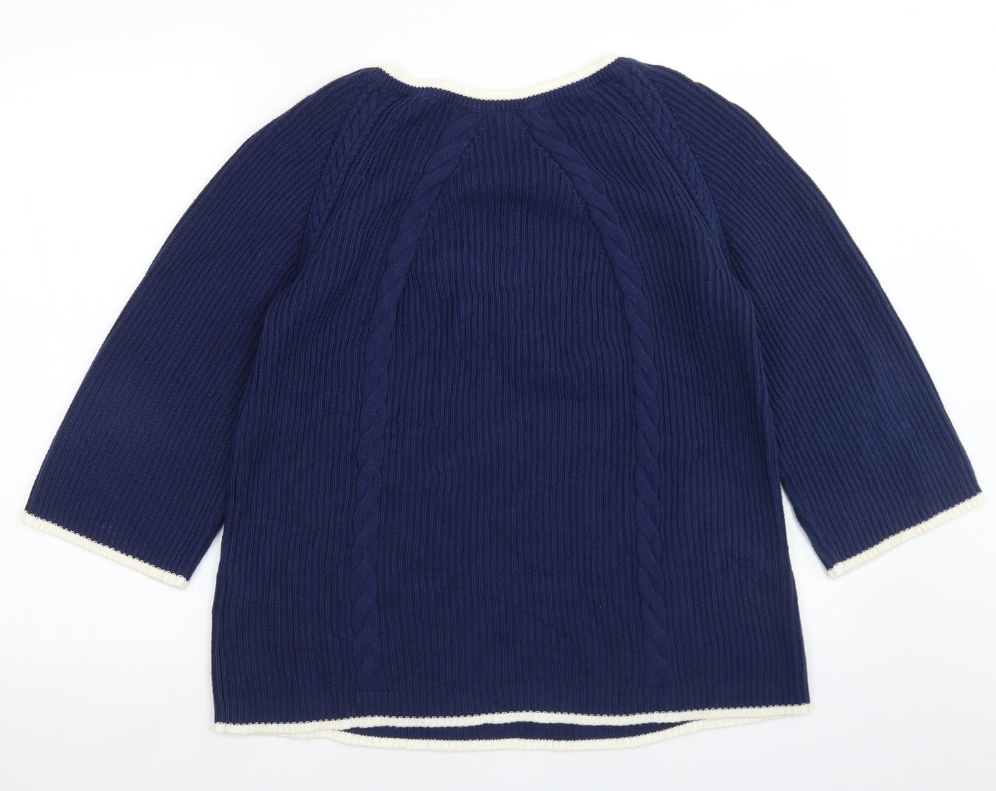 Lands' End Womens Blue V-Neck  Cotton Pullover Jumper Size M