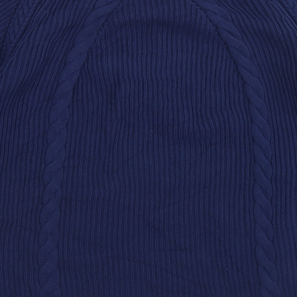 Lands' End Womens Blue V-Neck  Cotton Pullover Jumper Size M