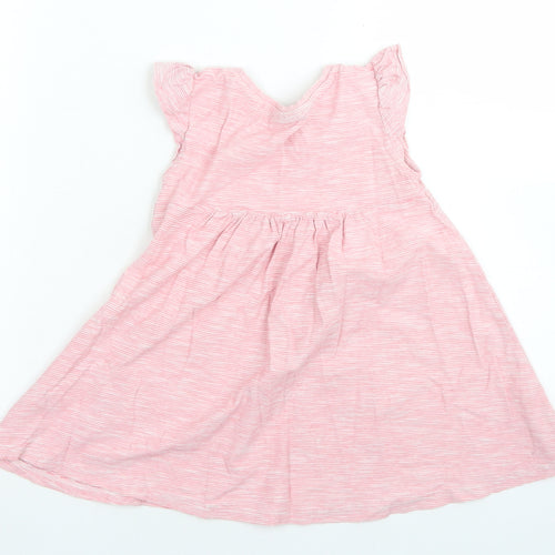 NEXT Girls Pink Striped Cotton A-Line  Size 2-3 Years  Crew Neck