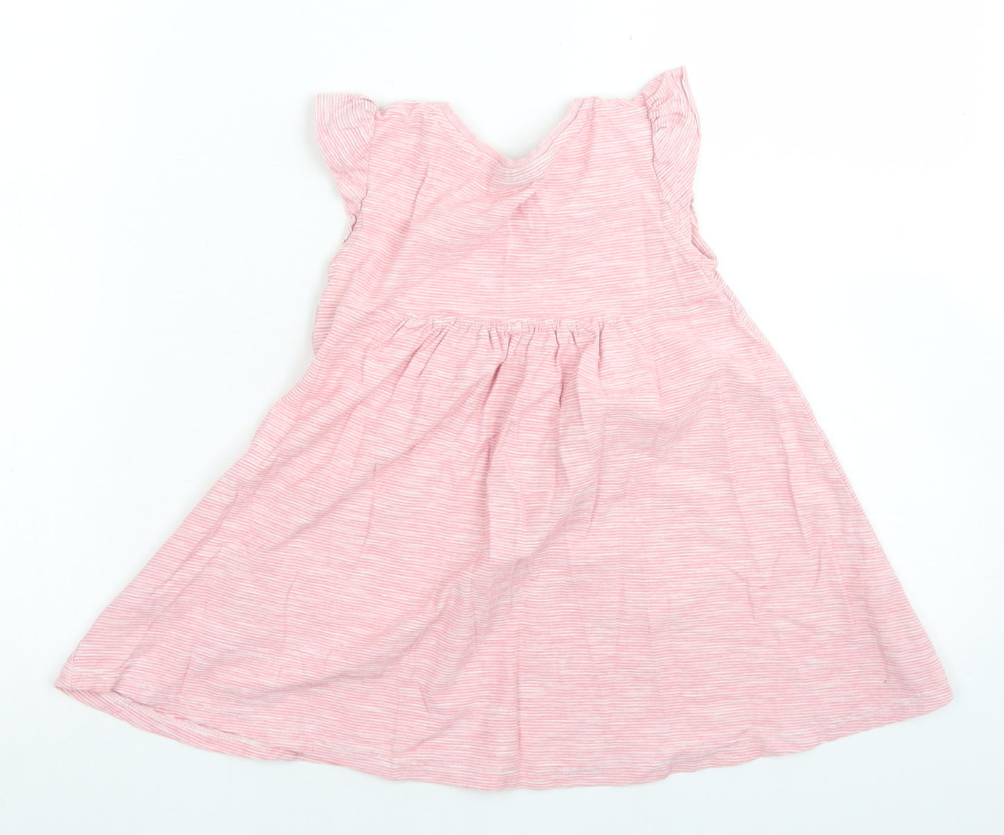 NEXT Girls Pink Striped Cotton A-Line  Size 2-3 Years  Crew Neck