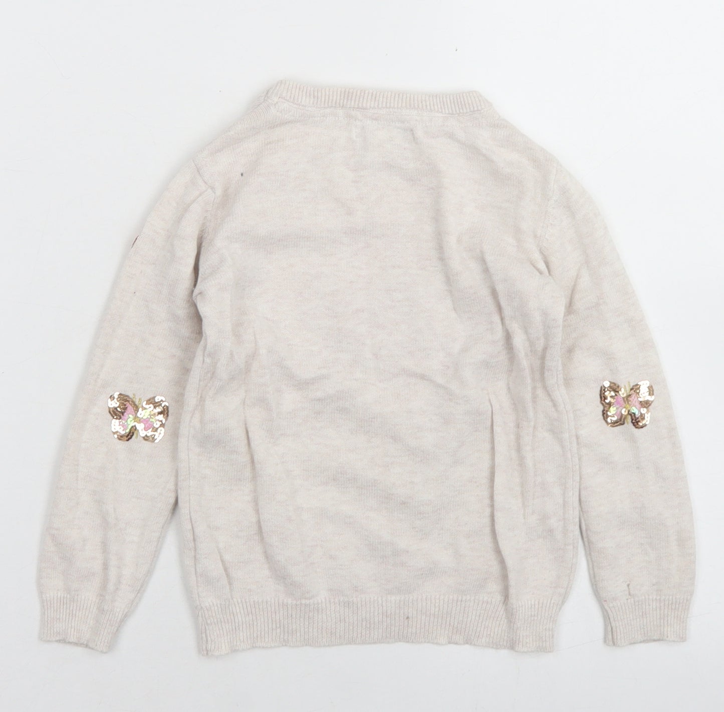Primark Girls Beige Crew Neck  Cotton Pullover Jumper Size 4-5 Years   - Butterflies