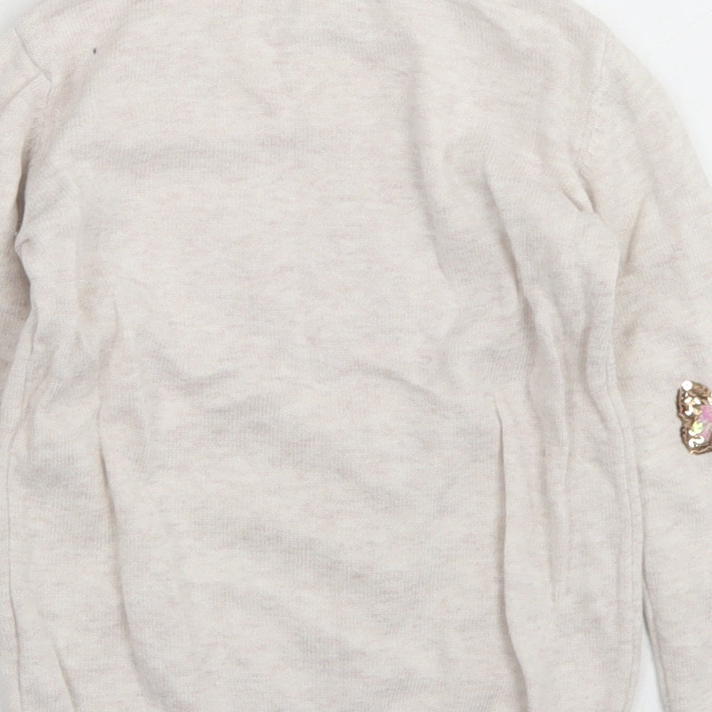 Primark Girls Beige Crew Neck  Cotton Pullover Jumper Size 4-5 Years   - Butterflies