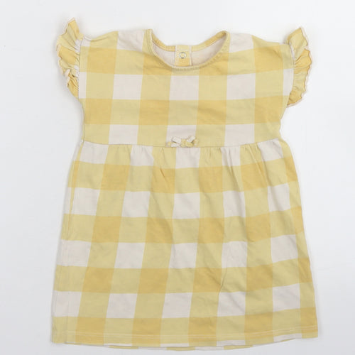 George Girls Yellow Check Cotton Skater Dress  Size 12-18 Months  Round Neck Snap
