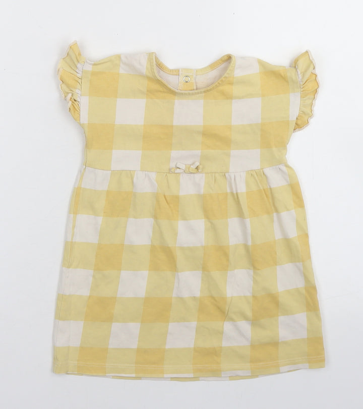 George Girls Yellow Check Cotton Skater Dress  Size 12-18 Months  Round Neck Snap
