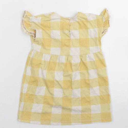 George Girls Yellow Check Cotton Skater Dress  Size 12-18 Months  Round Neck Snap