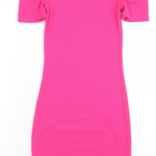 Divided Womens Pink  Polyester Bodycon  Size XS  Crew Neck
