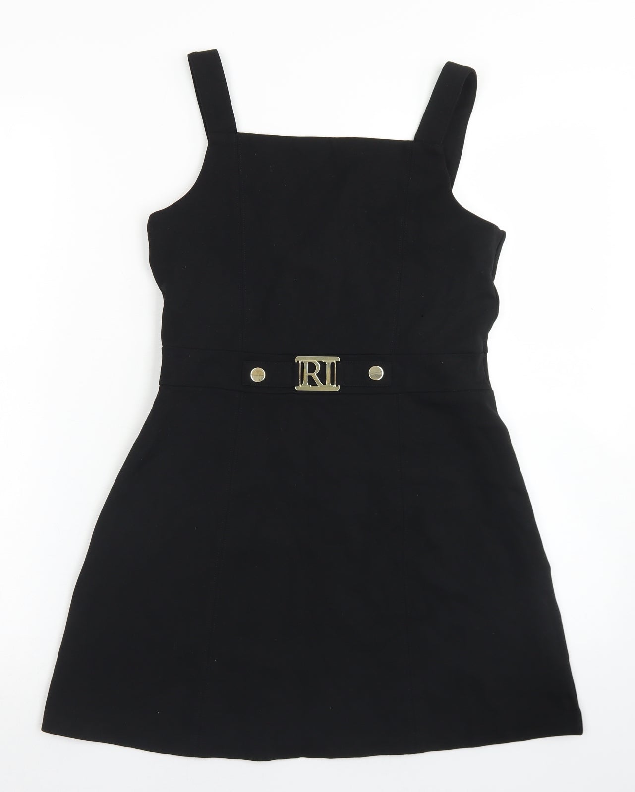 River Island Girls Black  Viscose Pinafore/Dungaree Dress  Size 11-12 Years  Square Neck