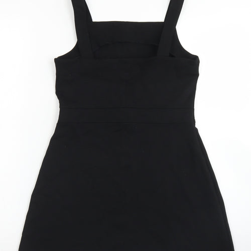 River Island Girls Black  Viscose Pinafore/Dungaree Dress  Size 11-12 Years  Square Neck