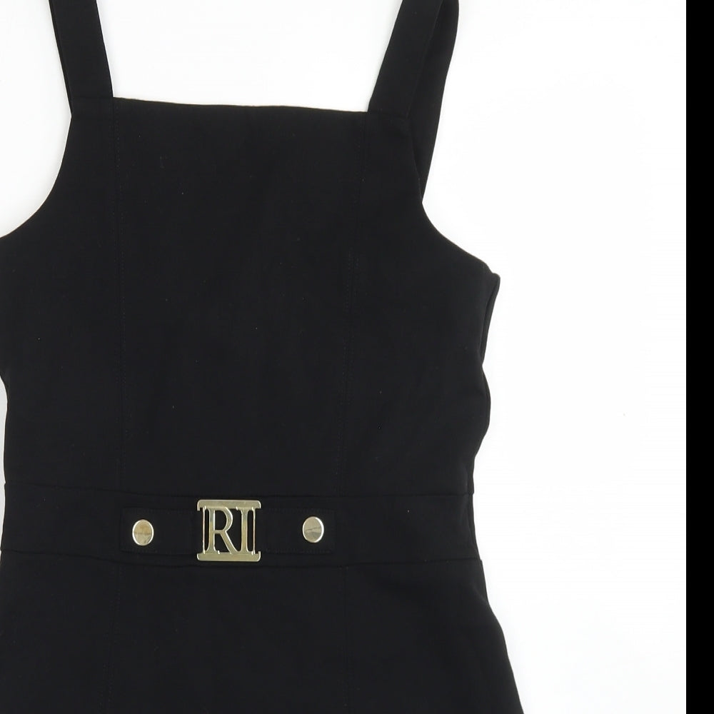 River Island Girls Black  Viscose Pinafore/Dungaree Dress  Size 11-12 Years  Square Neck