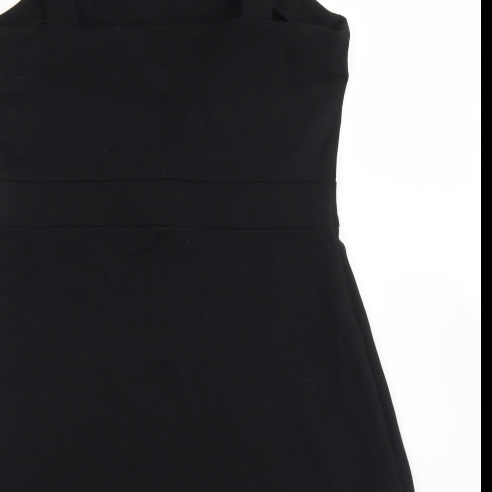 River Island Girls Black  Viscose Pinafore/Dungaree Dress  Size 11-12 Years  Square Neck