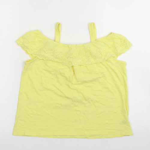 Dunnes Stores Girls Yellow  Cotton Basic T-Shirt Size 10 Years Off the Shoulder  - Cold Shoulder