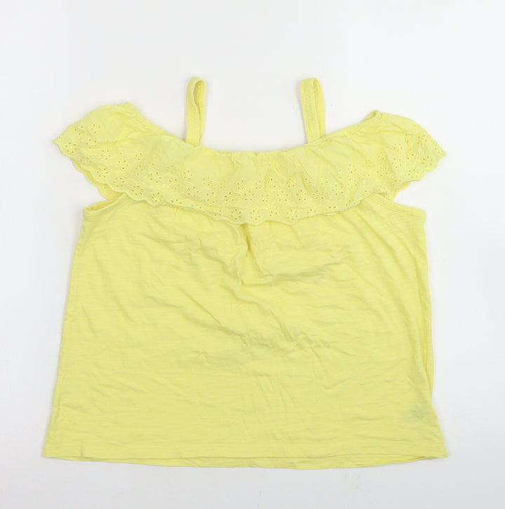 Dunnes Stores Girls Yellow Cotton Basic T-Shirt Size 10 Years Off the Shoulder - Cold Shoulder