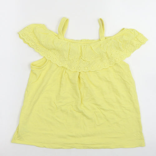 Dunnes Stores Girls Yellow  Cotton Basic T-Shirt Size 10 Years Off the Shoulder  - Cold Shoulder