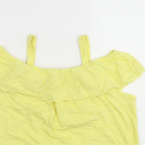 Dunnes Stores Girls Yellow  Cotton Basic T-Shirt Size 10 Years Off the Shoulder  - Cold Shoulder