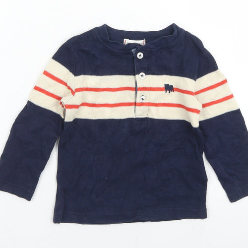 Junior J Boys Blue Striped Cotton Basic T-Shirt Size 18-24 Months Henley
