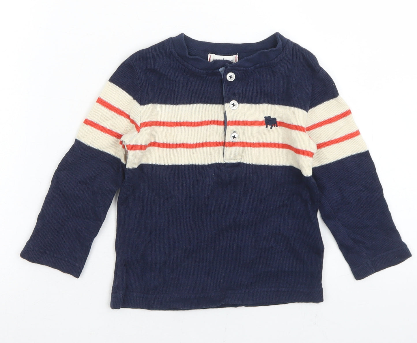 Junior J Boys Blue Striped Cotton Basic T-Shirt Size 18-24 Months Henley