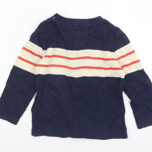 Junior J Boys Blue Striped Cotton Basic T-Shirt Size 18-24 Months Henley