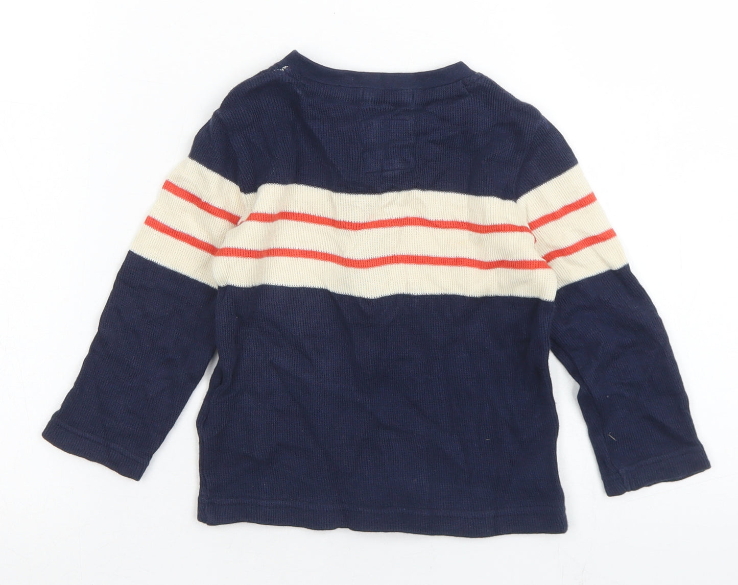 Junior J Boys Blue Striped Cotton Basic T-Shirt Size 18-24 Months Henley