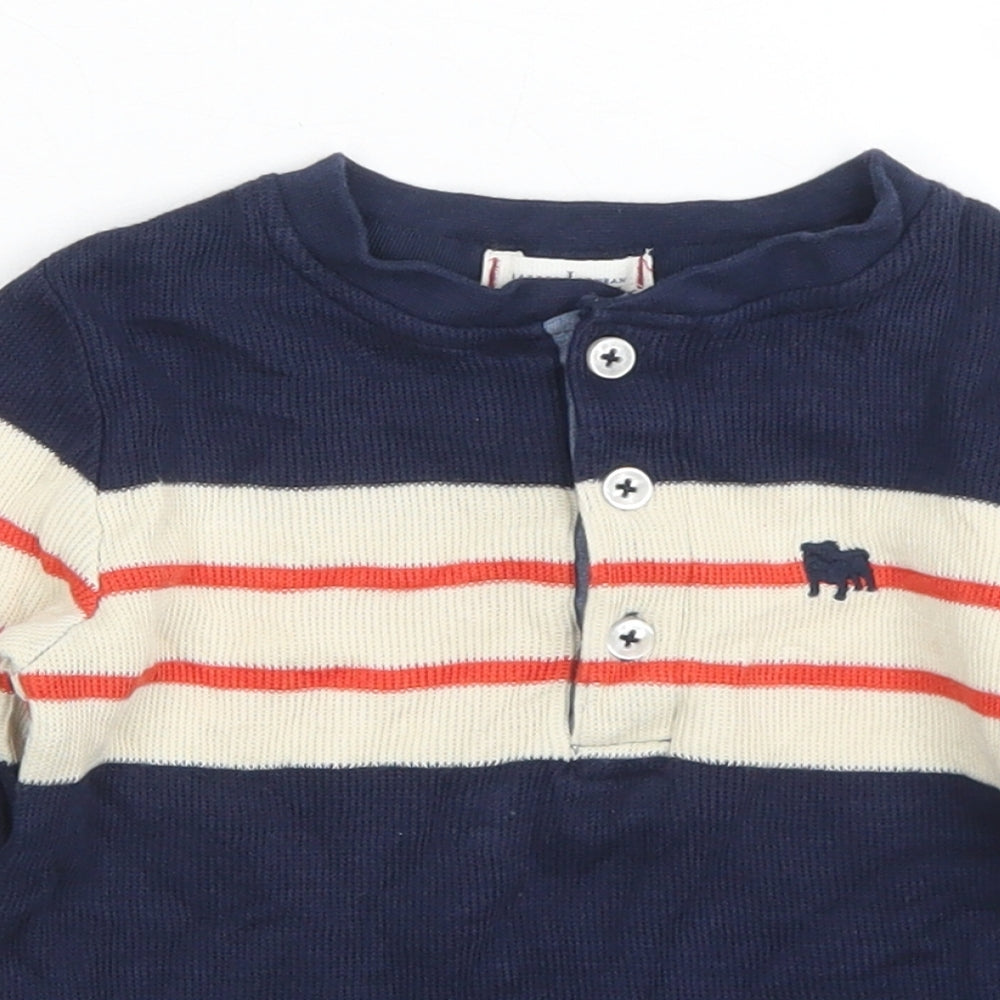 Junior J Boys Blue Striped Cotton Basic T-Shirt Size 18-24 Months Henley