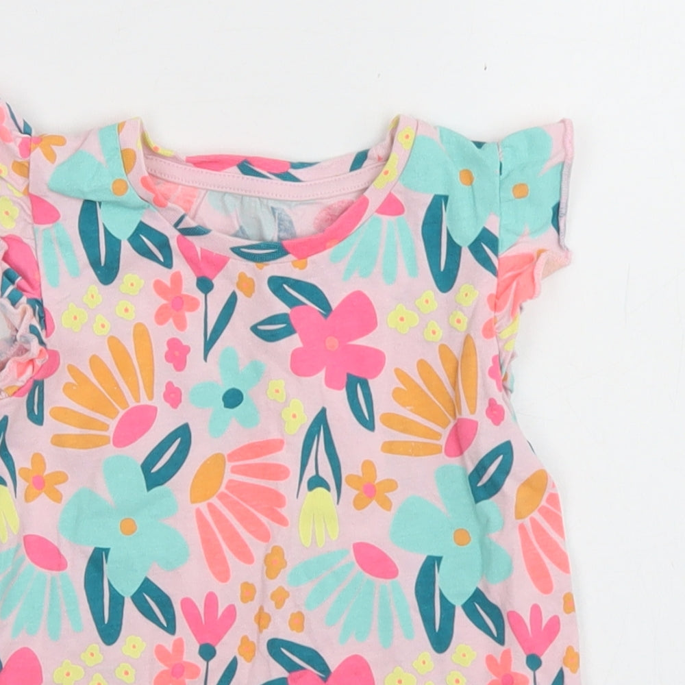 Matalan Girls Pink Floral Cotton Basic T-Shirt Size 18-24 Months Round Neck