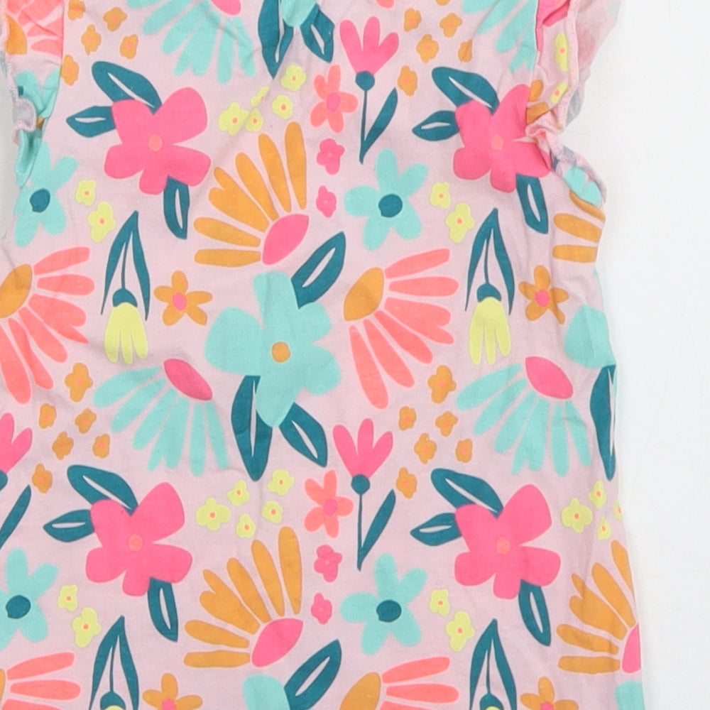 Matalan Girls Pink Floral Cotton Basic T-Shirt Size 18-24 Months Round Neck