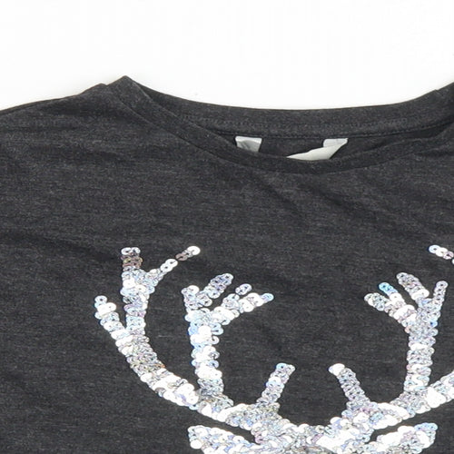 Miss e-vie Girls Grey  Polyester Cropped T-Shirt Size 7-8 Years Crew Neck  - Reindeer Christmas