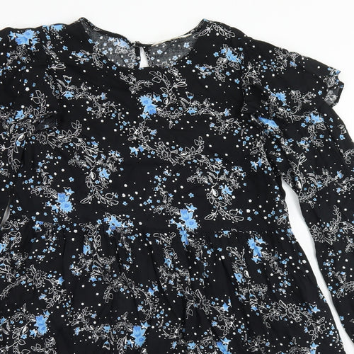 Miss Selfridge Womens Black Floral Viscose Trapeze & Swing  Size 8  Round Neck Button - Smock Dress