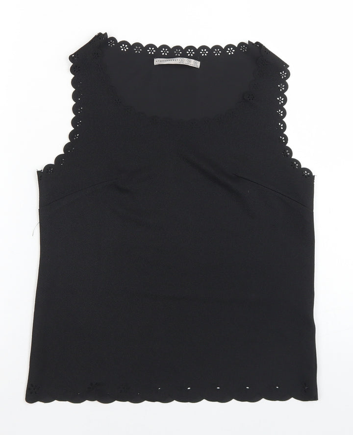 Atmosphere Womens Black  Polyester Basic Tank Size 6 Round Neck - Scalloped Edging
