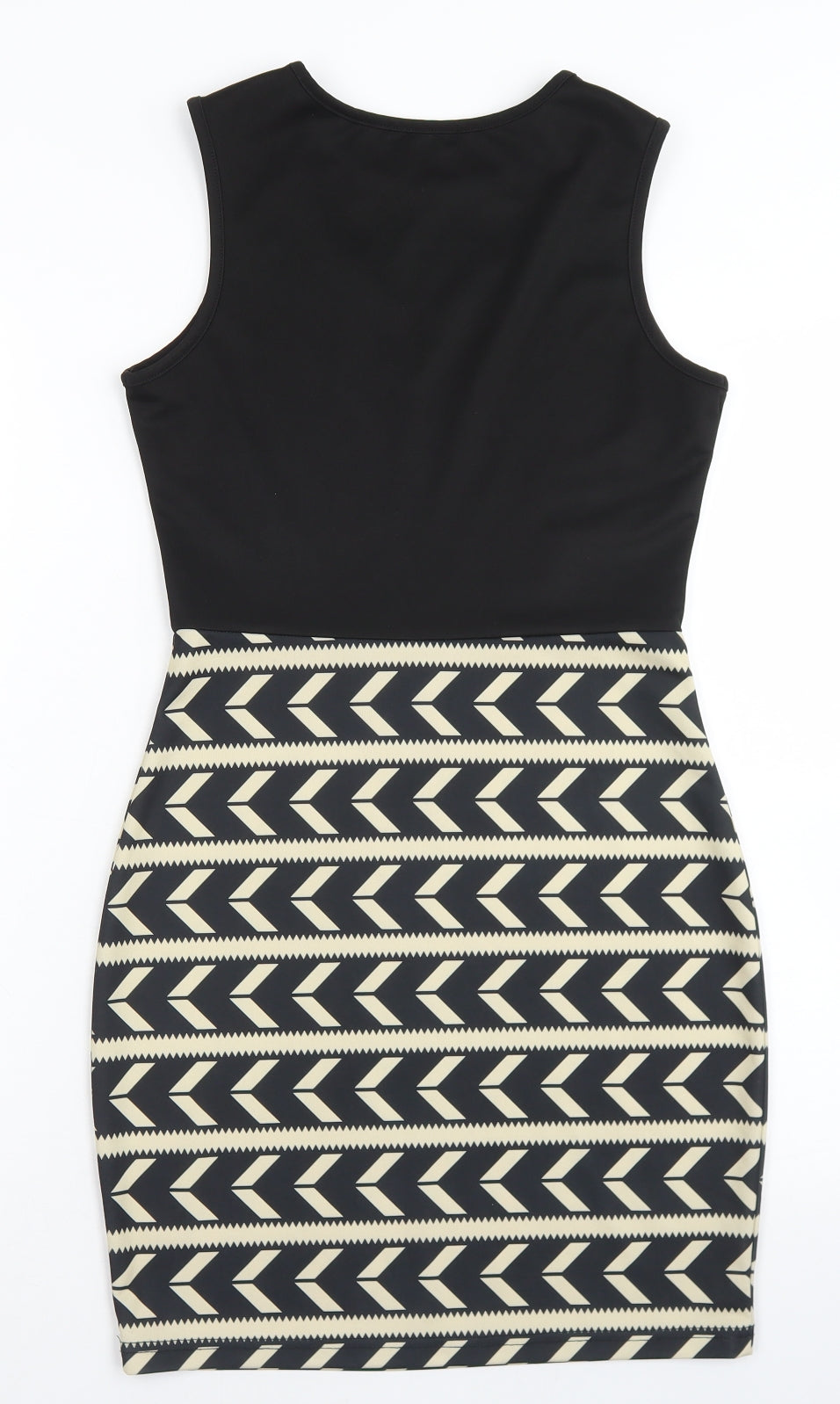 Piao Liang Fu Shi Womens Black Striped Polyester Pencil Dress  Size S  Round Neck