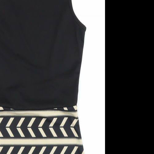 Piao Liang Fu Shi Womens Black Striped Polyester Pencil Dress  Size S  Round Neck