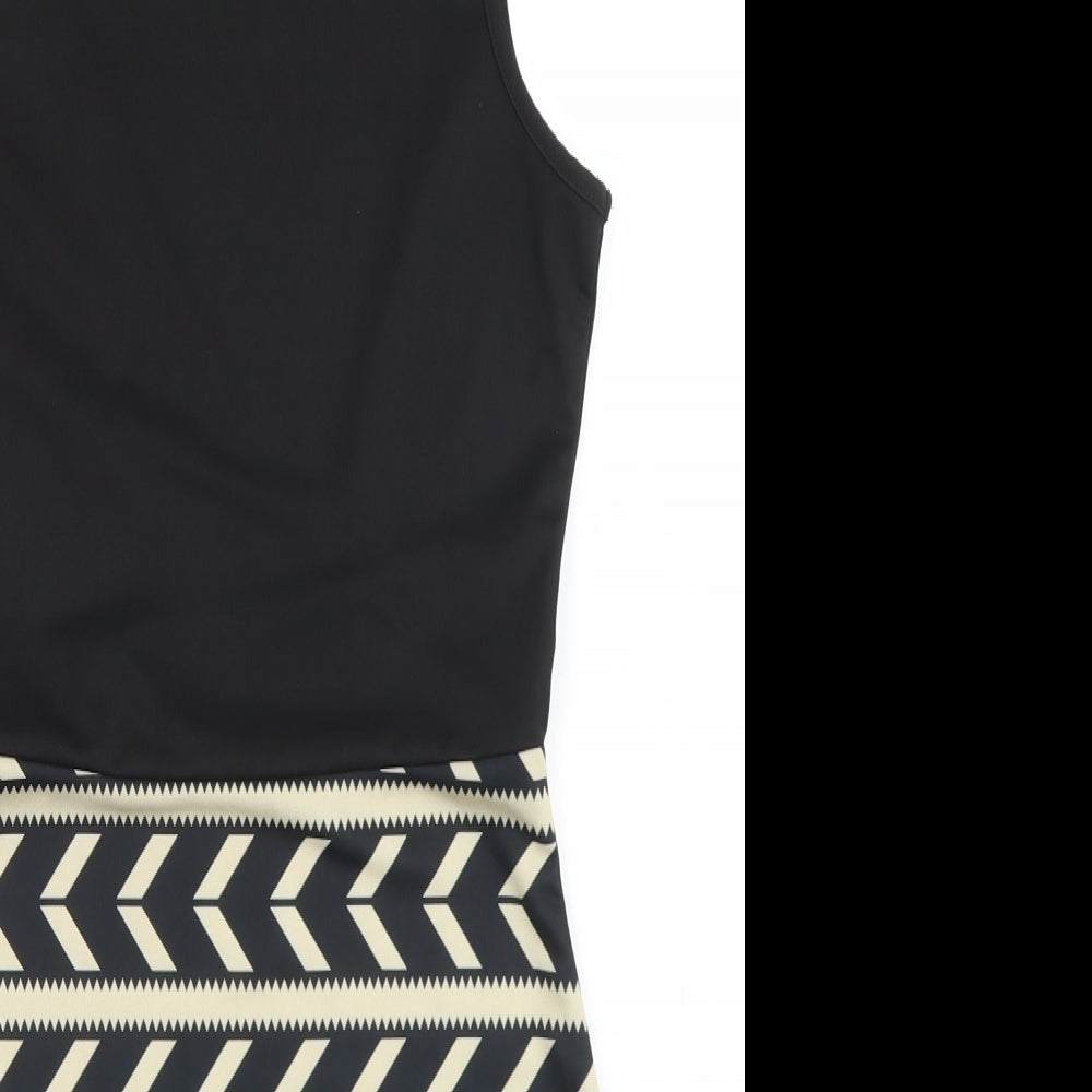 Piao Liang Fu Shi Womens Black Striped Polyester Pencil Dress  Size S  Round Neck