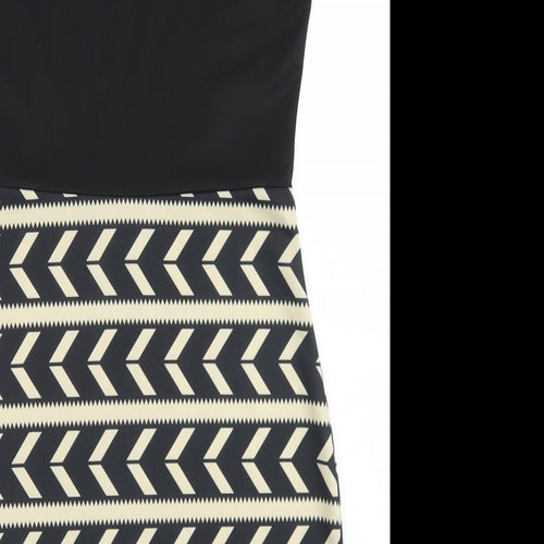 Piao Liang Fu Shi Womens Black Striped Polyester Pencil Dress  Size S  Round Neck