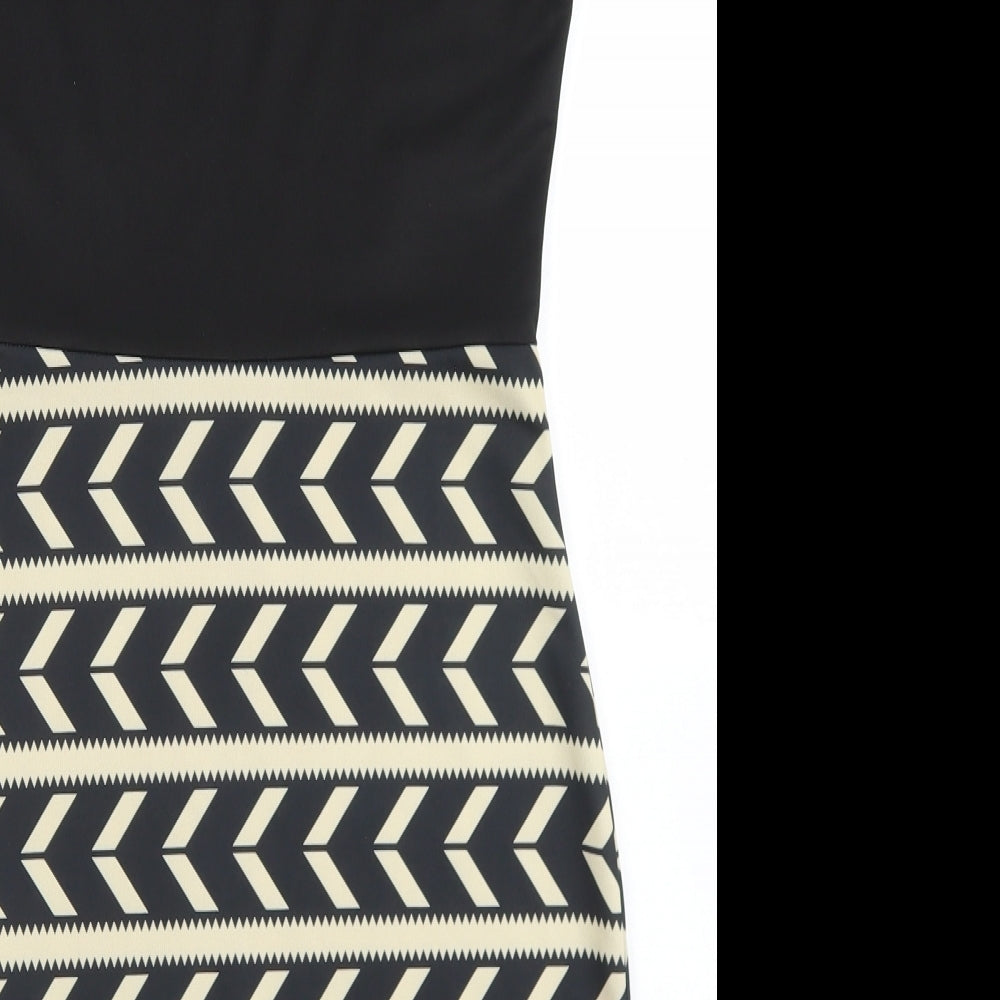 Piao Liang Fu Shi Womens Black Striped Polyester Pencil Dress  Size S  Round Neck