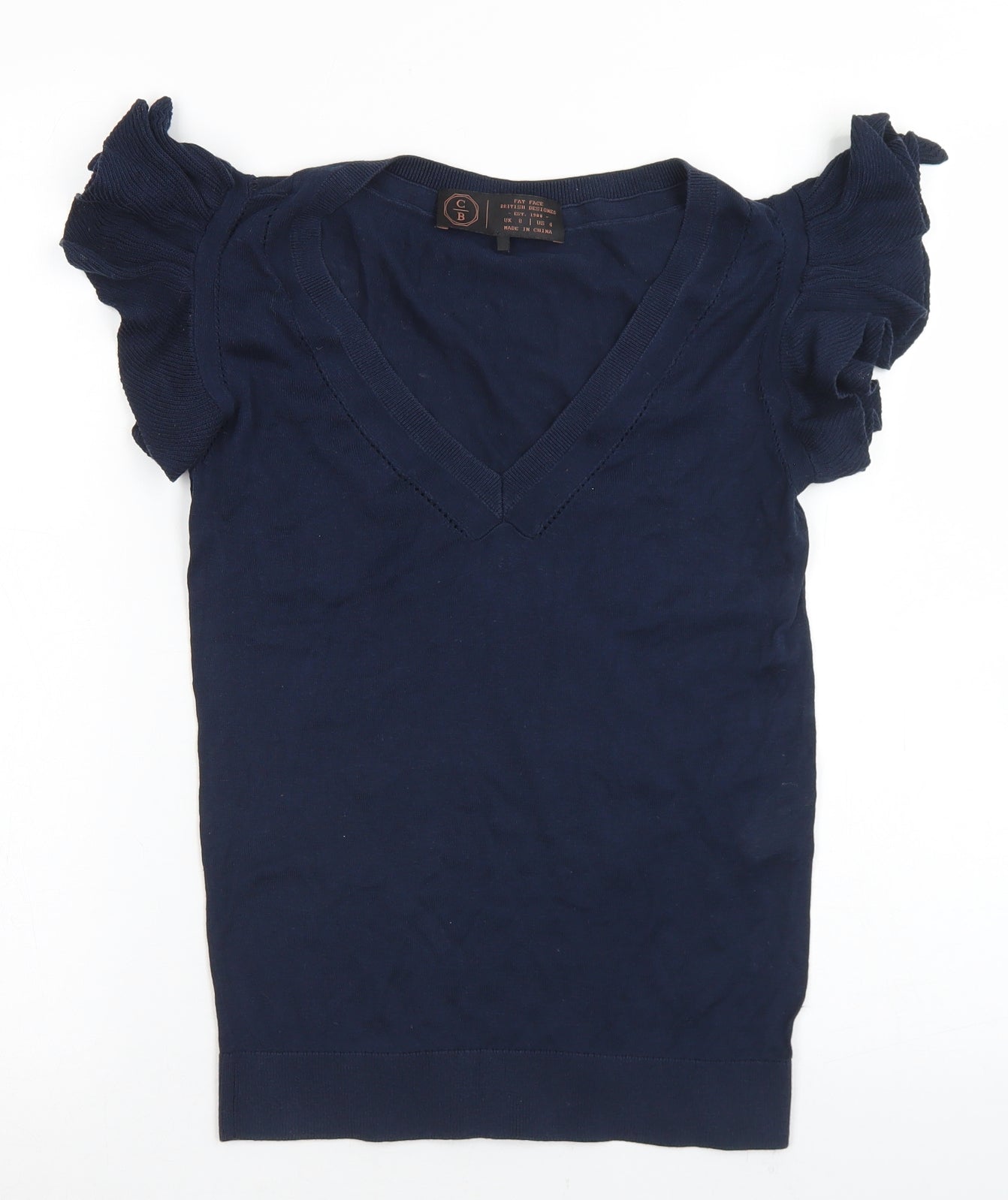 Fat Face Womens Blue V-Neck  Silk Pullover Jumper Size 8