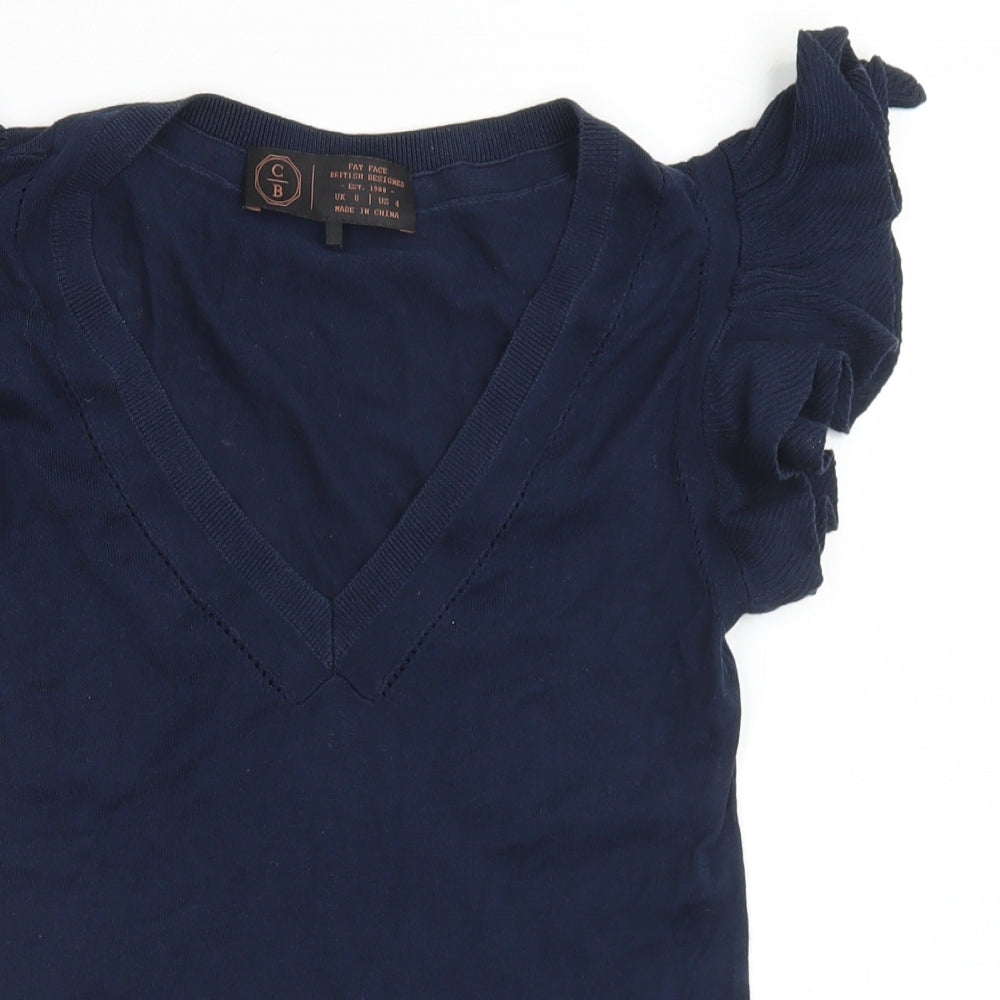 Fat Face Womens Blue V-Neck  Silk Pullover Jumper Size 8