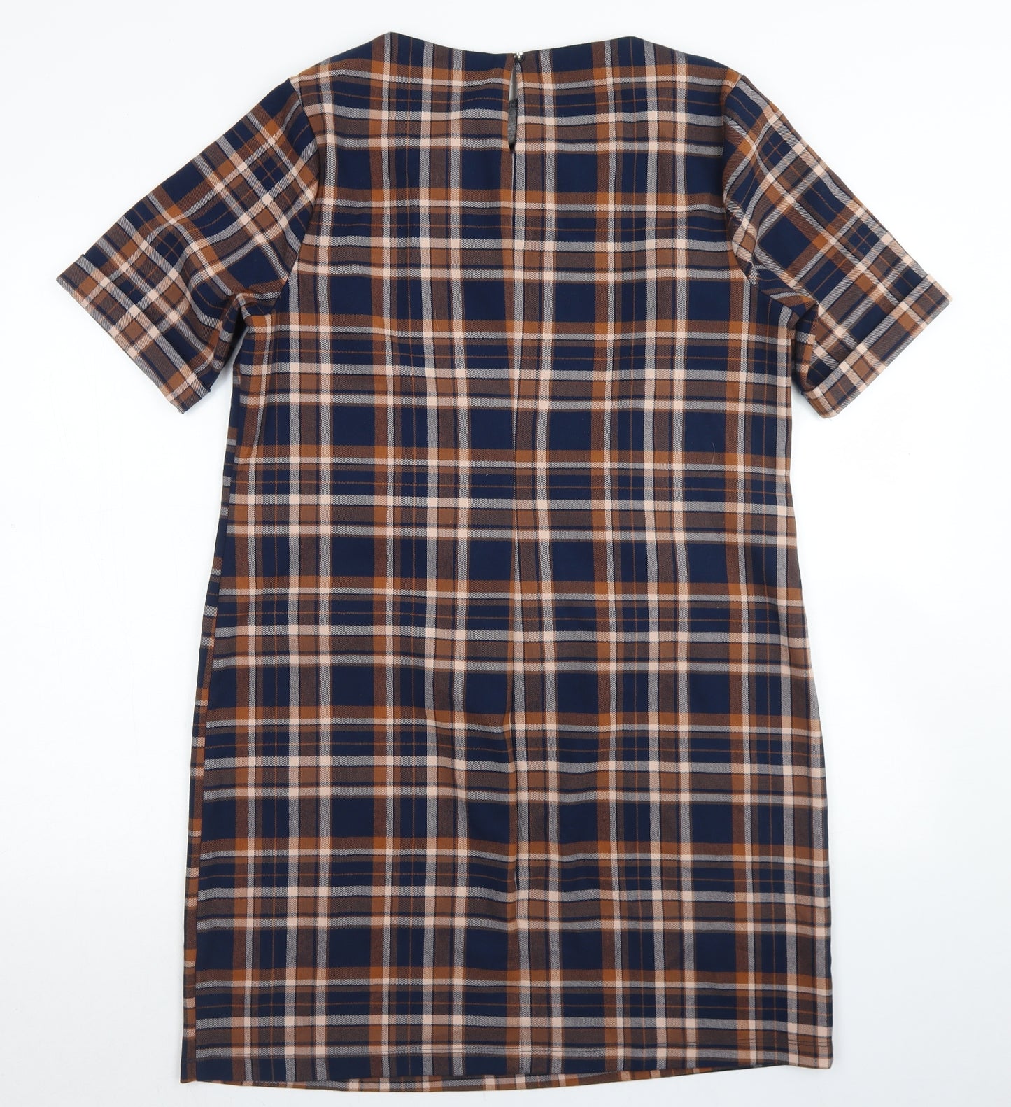 George Womens Blue Plaid Polyester A-Line  Size 16  Round Neck Button
