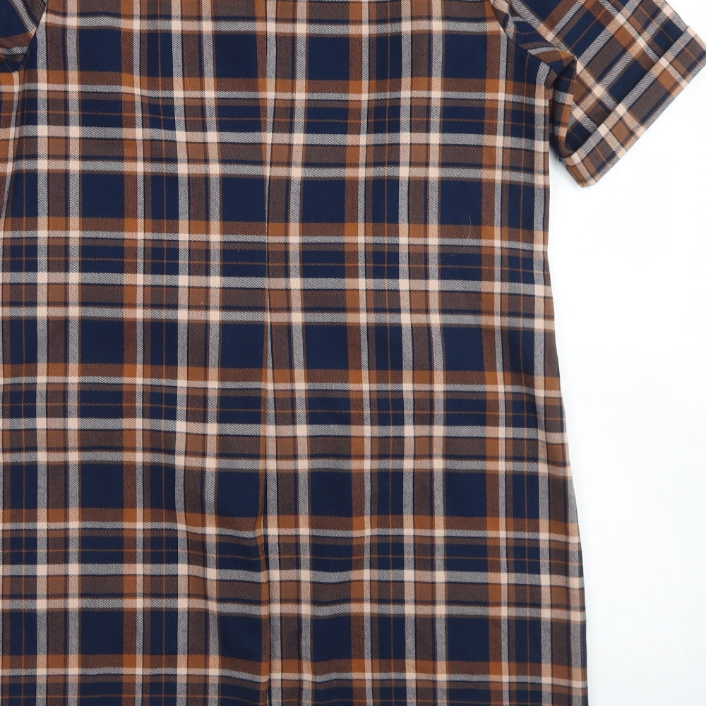 George Womens Blue Plaid Polyester A-Line  Size 16  Round Neck Button
